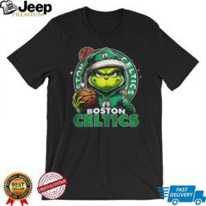 Boston Celtics Grinch Santa Hat Football T Shirt