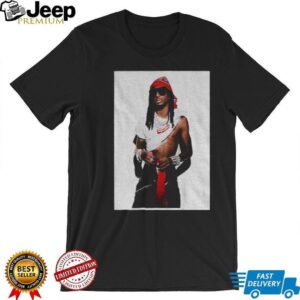 Brad Pitt wearing Playboi Carti x Supreme photo shirt