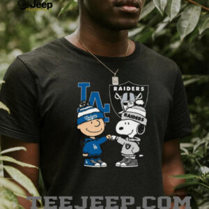 Charlie Brown & Snoopy Dodgers Raiders Fist Bump T Shirt
