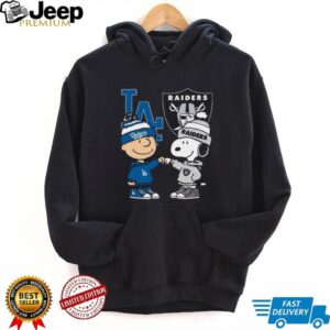 Charlie Brown & Snoopy Dodgers Raiders Fist Bump T Shirt