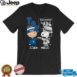 Charlie Brown & Snoopy Dodgers Raiders Fist Bump T Shirt