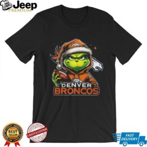 Denver Broncos Grinch Santa Hat Football T Shirt