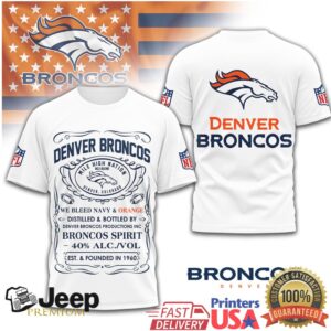 Denver Broncos Official NFL Whiskey 3D Shirt