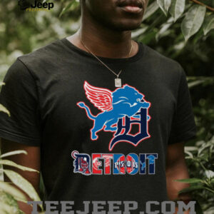 Detroit Lions Christmas Lights Repeat Logo Black Shirt