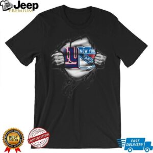 Dual Fandom New York Giants and Rangers Ripped T Shirt