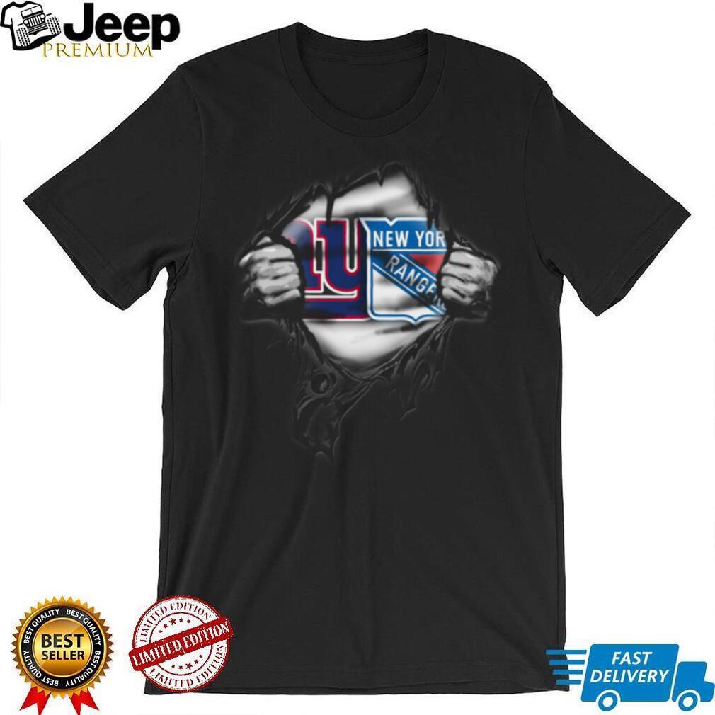 Dual Fandom New York Giants and Rangers Ripped T Shirt Dual Fandom New York Giants and Rangers Ripped T Shirt