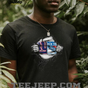Dual Fandom New York Giants and Rangers Ripped T Shirt