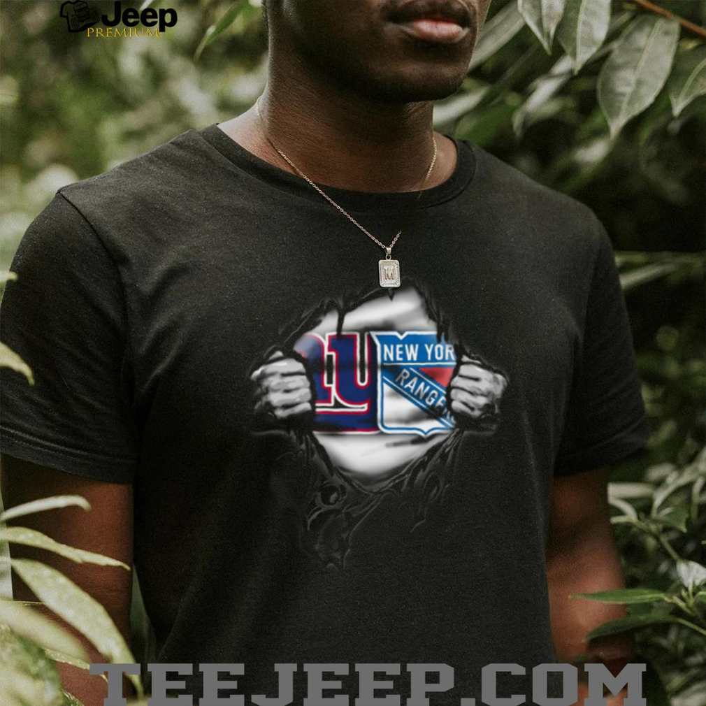 Dual Fandom New York Giants and Rangers Ripped T Shirt Dual Fandom New York Giants and Rangers Ripped T Shirt