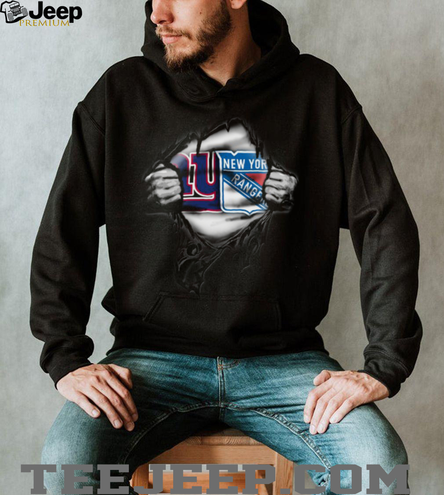 Dual Fandom New York Giants and Rangers Ripped T Shirt Dual Fandom New York Giants and Rangers Ripped T Shirt