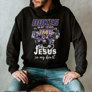 Dukes in My Veins, Jesus in My Heart JMU Football T Shirt