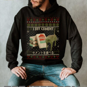 Funny I Eat Cement Cat Meme Ugly Xmas Sweater Japanese Text Sweatshirt