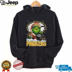 Green Bay Packers Grinch Santa Hat Football T Shirt