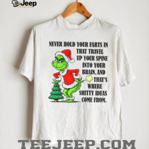Grinch Santa never hold your farts in that travel up your spine into your brain and that’s where shitty ideas come from Christmas shirt