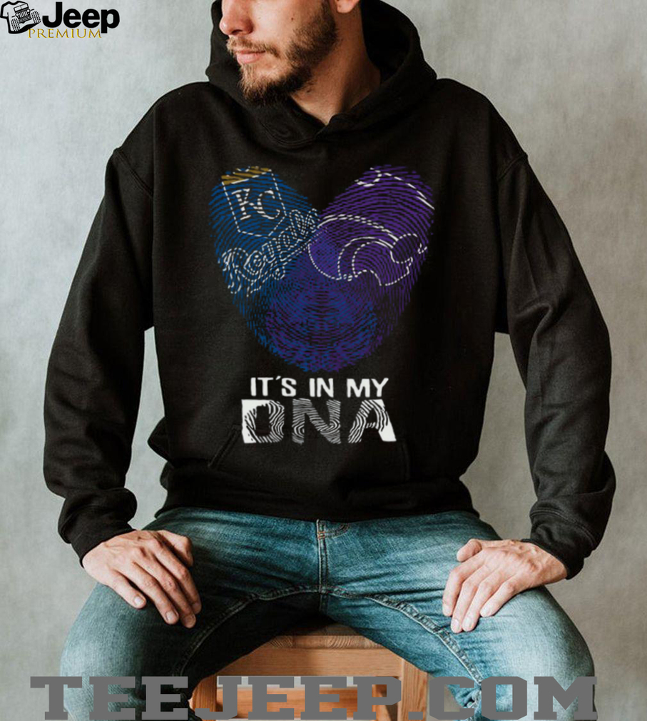 It's in My DNA KC Royals & K State Wildcats Fan T Shirt on a person