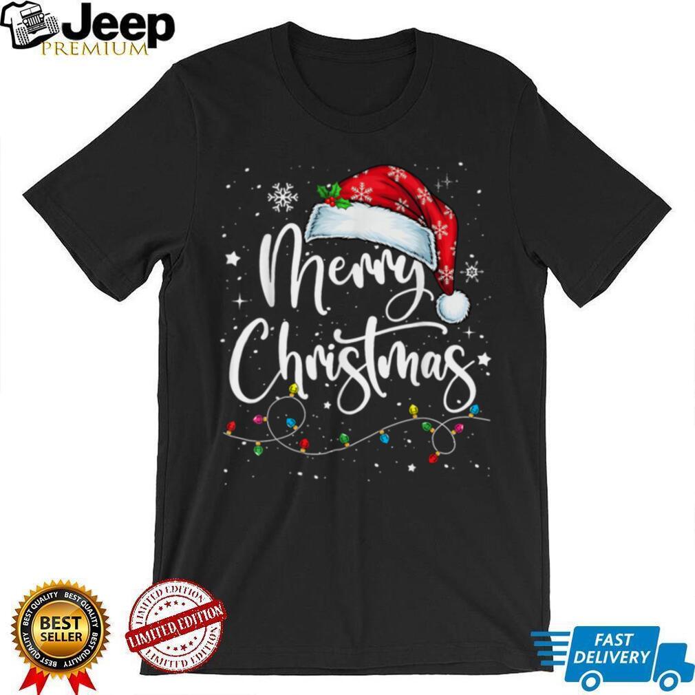 Merry Christmas Lights Santa Hat Xmas Family Matching Pajama T Shirt