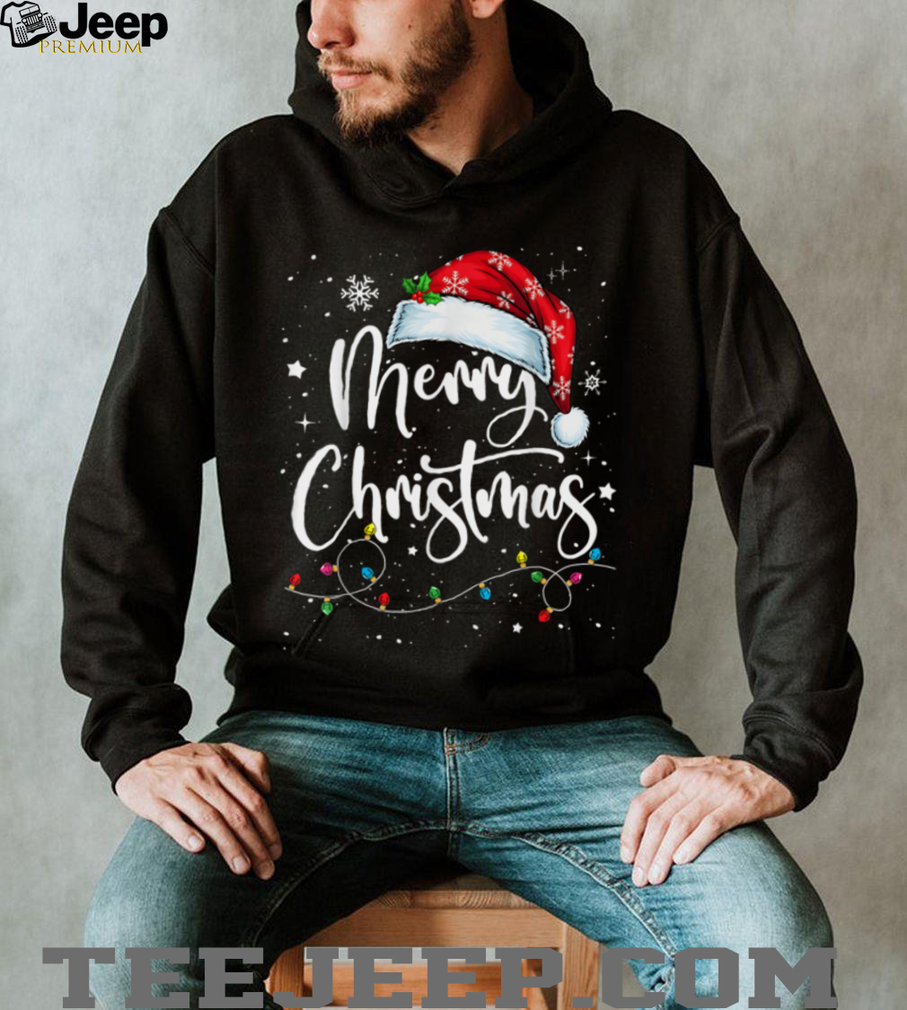 Merry Christmas Lights Santa Hat Xmas Family Matching Pajama T Shirt