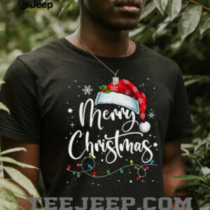 Merry Christmas Lights Santa Hat Xmas Family Matching Pajama T Shirt