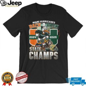 Miami Hurricanes Back 2 Back 2024 2025 State Champs T Shirt