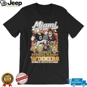 Miami Hurricanes Beat Texas A&M 2025 CFP First Round Winners Mascot T Shirt