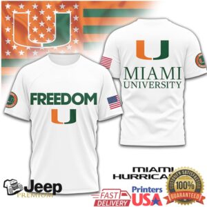 Miami Hurricanes Official NCAA Freedom 3D Shirt