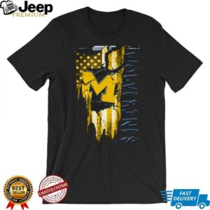 Michigan Wolverines M Logo With American Flag Tear T Shirt