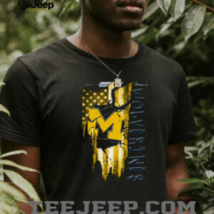 Michigan Wolverines M Logo With American Flag Tear T Shirt