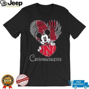 Mickey Mouse Nebraska Cornhuskers Fingerprint Heart Shirt Mickey Mouse Nebraska Cornhuskers Fingerprint Heart Shirt