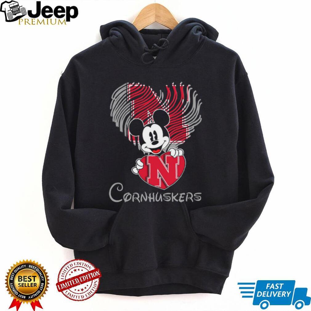 Mickey Mouse Nebraska Cornhuskers Fingerprint Heart Shirt Mickey Mouse Nebraska Cornhuskers Fingerprint Heart Shirt