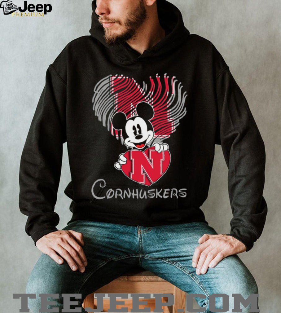 Mickey Mouse Nebraska Cornhuskers Fingerprint Heart Shirt Mickey Mouse Nebraska Cornhuskers Fingerprint Heart Shirt