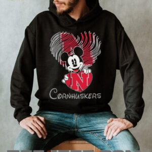 Mickey Mouse Nebraska Cornhuskers Fingerprint Heart T Shirt