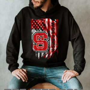 NC State Wolfpack Men's Black Distressed American Flag T Shirt