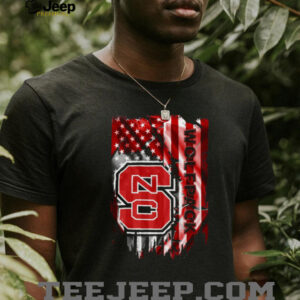 NC State Wolfpack Men's Black Distressed American Flag T Shirt