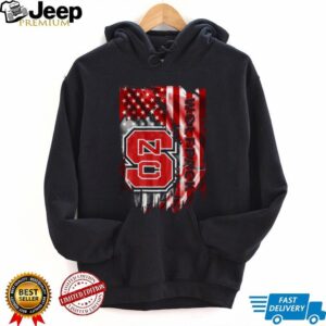 NC State Wolfpack Men's Black Distressed American Flag T Shirt