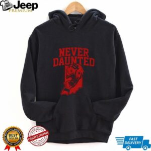 Never Daunted red helmet Indiana Hoosiers football shirt