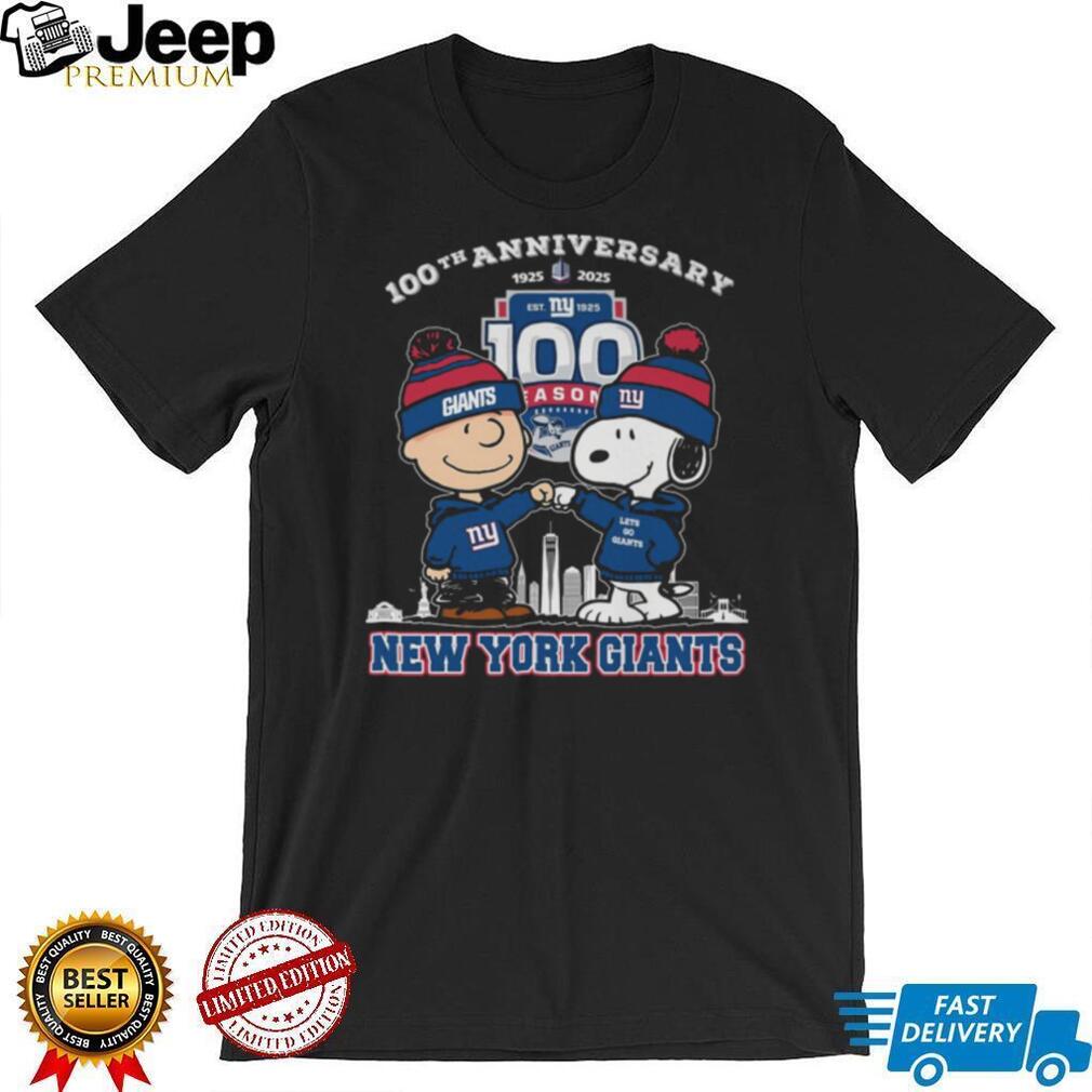 New York Giants 100th Anniversary 1925 2025 Peanuts Characters T shirt New York Giants 100th Anniversary 1925 2025 Peanuts Characters T shirt