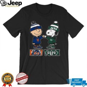 New York Mets vs. Jets Peanuts Friendly Fist Bump T Shirt