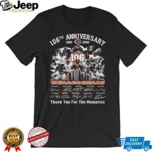 Official Chicago Bears Skyline 106th Anniversary 1920 2026 Players Signatures Thank You For The Memories T shirt Official Chicago Bears Skyline 106th Anniversary 1920 2026 Players Signatures Thank You For The Memories T shirt