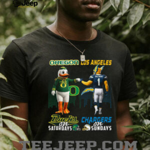 Oregon Ducks and Los Angeles Chargers crossover T shirt