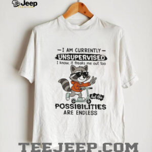 Raccoon I am currently unsupervised I know it freaks me out too possibilities are endless shirt