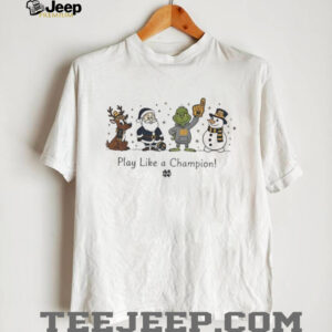 Santa character Notre Dame Fighting Irish football play like a Champion Christmas shirt