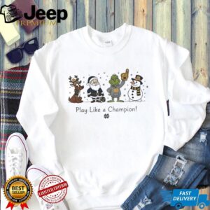 Santa character Notre Dame Fighting Irish football play like a Champion Christmas shirt