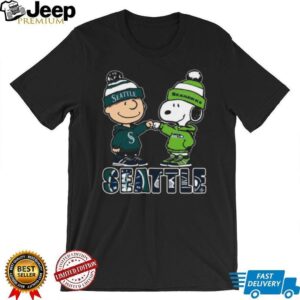 Seattle Seahawks Peanuts Charlie Brown and Snoopy Fist Bump T Shirt