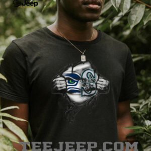 Seattle Seahawks and Kraken Ripped Logo T Shirt