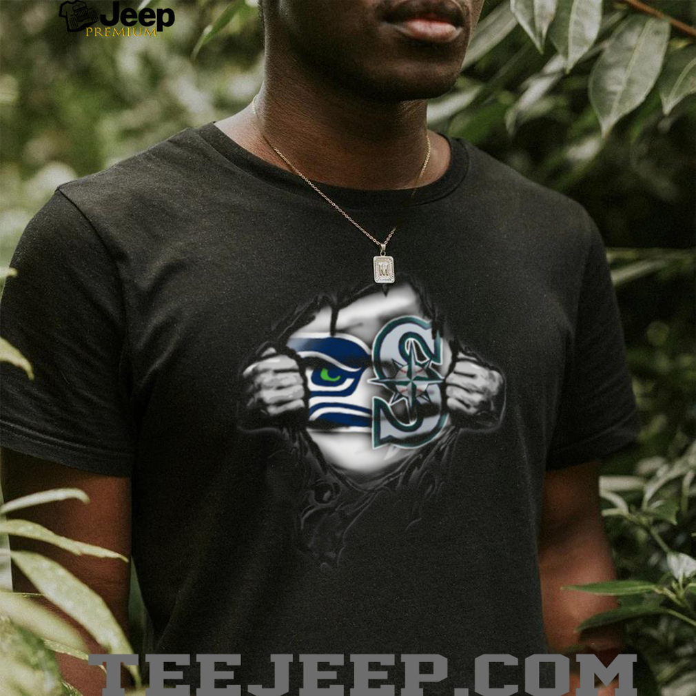 Seattle Seahawks and Kraken Ripped Logo T Shirt Seattle Seahawks and Kraken Ripped Logo T Shirt