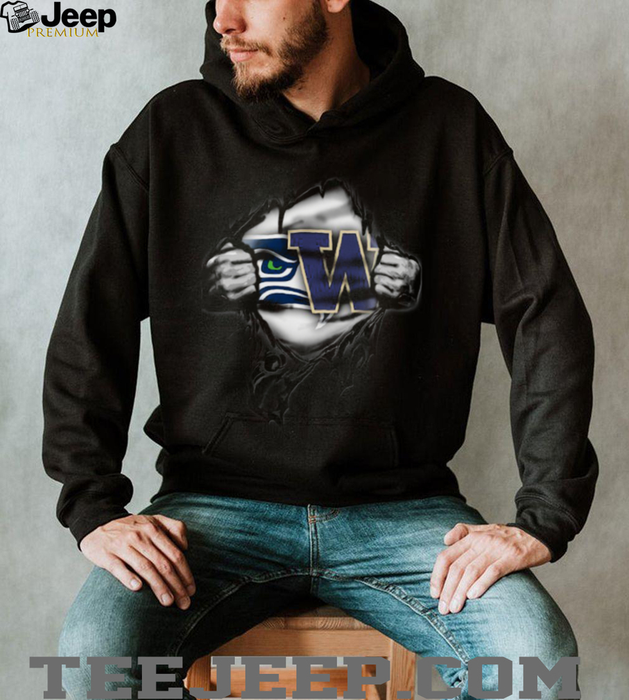 Seattle Seahawks and UW Huskies Ripped Chest T Shirt Seattle Seahawks and UW Huskies Ripped Chest T Shirt