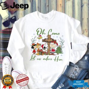 Snoopy and Peanuts oh come let us adore him Merry Christmas shirt