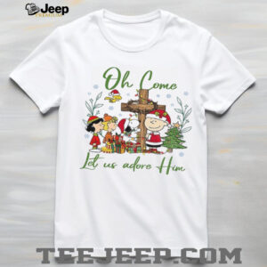 Snoopy and Peanuts oh come let us adore him Merry Christmas shirt