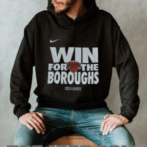 Tyler Kolek wearing Win For The Boroughs 2025 Playoffs New York Knicks shirt