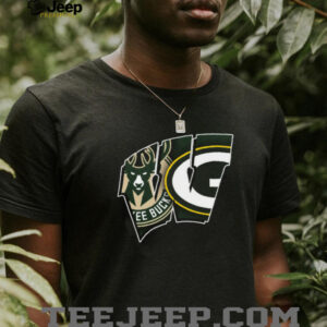 Wisconsin Sports Fan Milwaukee Bucks and Green Bay Packers Hybrid T Shirt.