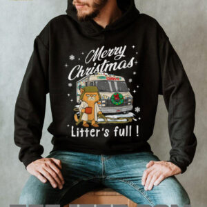 Womens Merry Christmas Litter’s Full Funny Cat Lover Sarcastic Xmas V Neck T Shirt